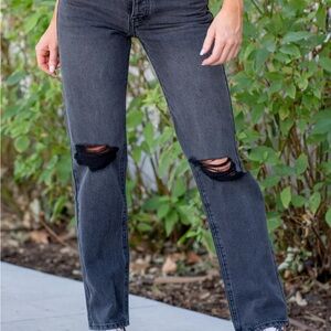 KanCan Black Distressed Straight Leg Jeans
